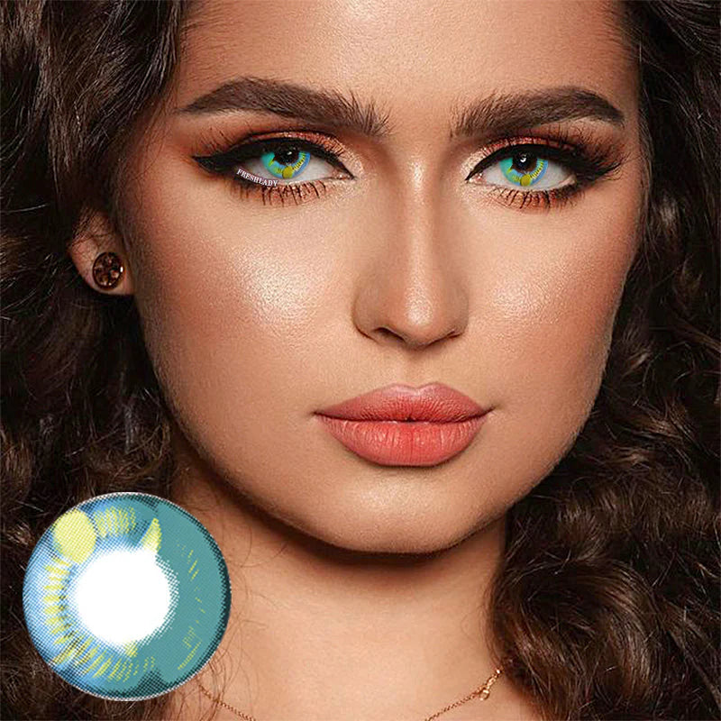 Anime green contact lenses, crazy colored contacts, cosplay contact lenses, dramatic eye enhancement, FDA approved cosmetic lenses, yearly disposable contacts, Halloween contact lenses, theme party contacts, HEMA contact lenses, 14.5mm eye lenses, vibrant green contacts, prescription plano lenses, costume accessories, fashion show contacts, special effects lenses, bold style enhancement