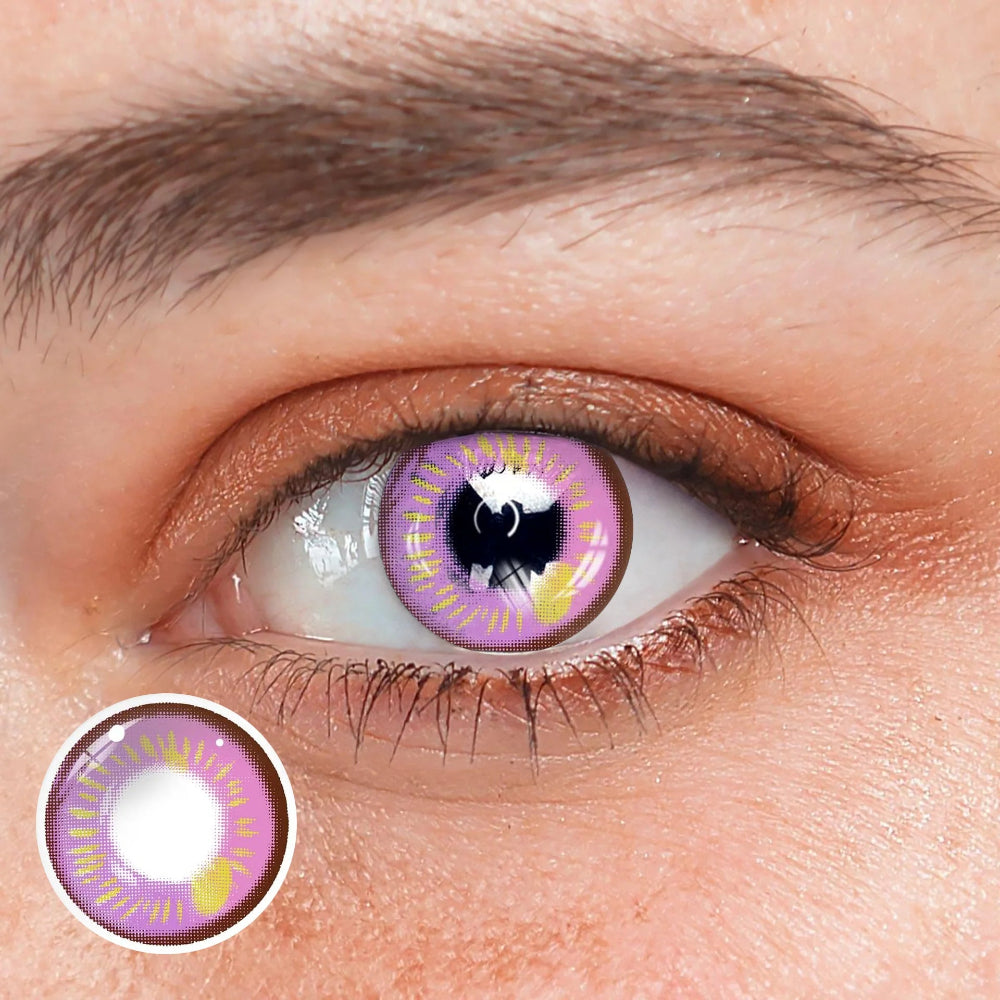 Anime violet contact lenses, crazy colored contacts, purple blue maroon lenses, cosplay contact lenses, dramatic eye enhancement, FDA approved cosmetic lenses, yearly disposable contacts, unique color combination, HEMA contact lenses, 14.5mm eye lenses, special effects contacts, prescription plano lenses, costume accessories, fashion show contacts, playful style enhancement, vibrant eye color