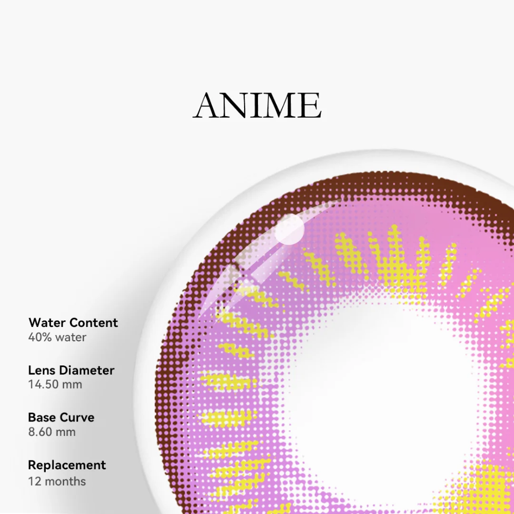 Anime violet contact lenses, crazy colored contacts, purple blue maroon lenses, cosplay contact lenses, dramatic eye enhancement, FDA approved cosmetic lenses, yearly disposable contacts, unique color combination, HEMA contact lenses, 14.5mm eye lenses, special effects contacts, prescription plano lenses, costume accessories, fashion show contacts, playful style enhancement, vibrant eye color