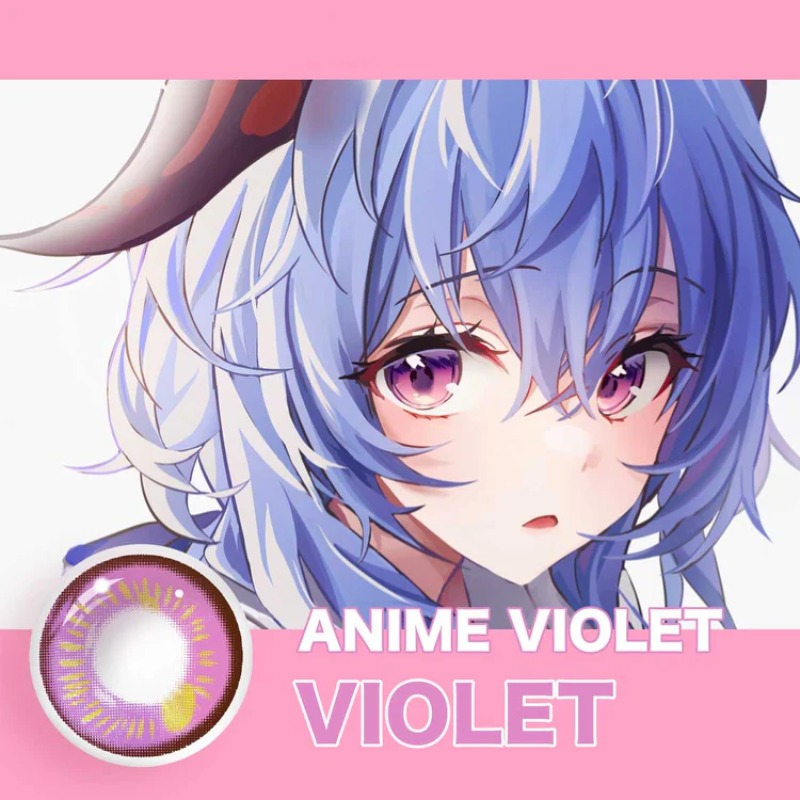 Anime violet contact lenses, crazy colored contacts, purple blue maroon lenses, cosplay contact lenses, dramatic eye enhancement, FDA approved cosmetic lenses, yearly disposable contacts, unique color combination, HEMA contact lenses, 14.5mm eye lenses, special effects contacts, prescription plano lenses, costume accessories, fashion show contacts, playful style enhancement, vibrant eye color