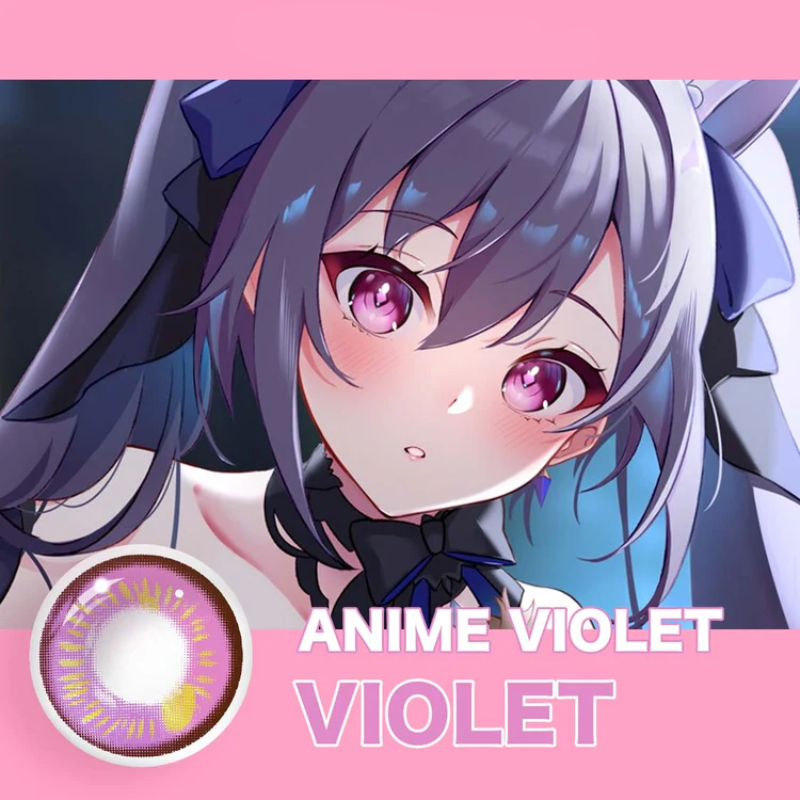 Anime violet contact lenses, crazy colored contacts, purple blue maroon lenses, cosplay contact lenses, dramatic eye enhancement, FDA approved cosmetic lenses, yearly disposable contacts, unique color combination, HEMA contact lenses, 14.5mm eye lenses, special effects contacts, prescription plano lenses, costume accessories, fashion show contacts, playful style enhancement, vibrant eye color