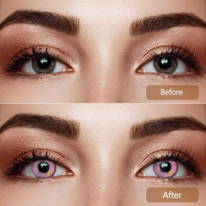 Anime violet contact lenses, crazy colored contacts, purple blue maroon lenses, cosplay contact lenses, dramatic eye enhancement, FDA approved cosmetic lenses, yearly disposable contacts, unique color combination, HEMA contact lenses, 14.5mm eye lenses, special effects contacts, prescription plano lenses, costume accessories, fashion show contacts, playful style enhancement, vibrant eye color