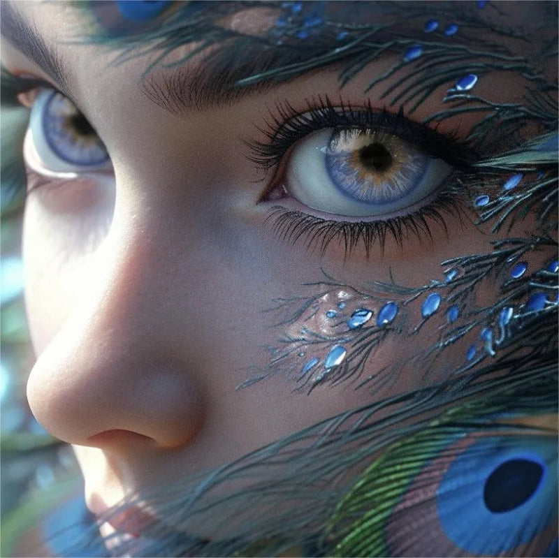 Peacock blue contact lenses, peacock feather contacts, wildness collection lenses, HEMA contact lenses, majestic eye lenses, 14.5mm eye lenses, FDA approved colored contacts, yearly disposable lenses, peacock inspired beauty, special event contacts, elegant eye design, wedding contact lenses, performance art contacts, 2023 collection lenses, mystical blue eyes