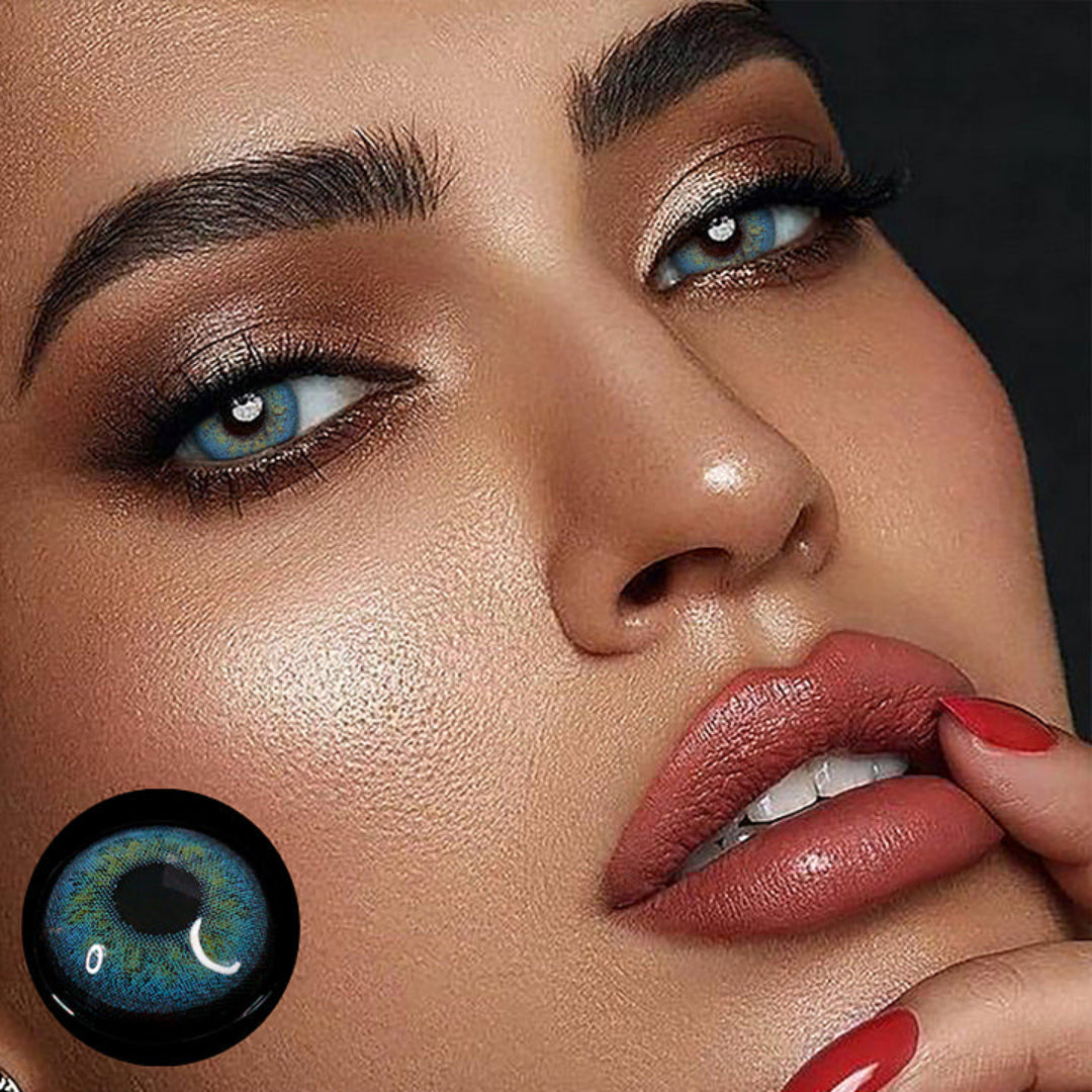 Russian blue contact lenses, natural blue colored contacts, FDA approved cosmetic lenses, yearly disposable contacts, natural eye enhancement, HEMA contact lenses, 14.5mm eye lenses, realistic eye color change, prescription plano lenses, special occasion contacts, comfortable eye lenses, beauty transformation products, universal skin tone lenses, contact lens care tips, safe colored contacts