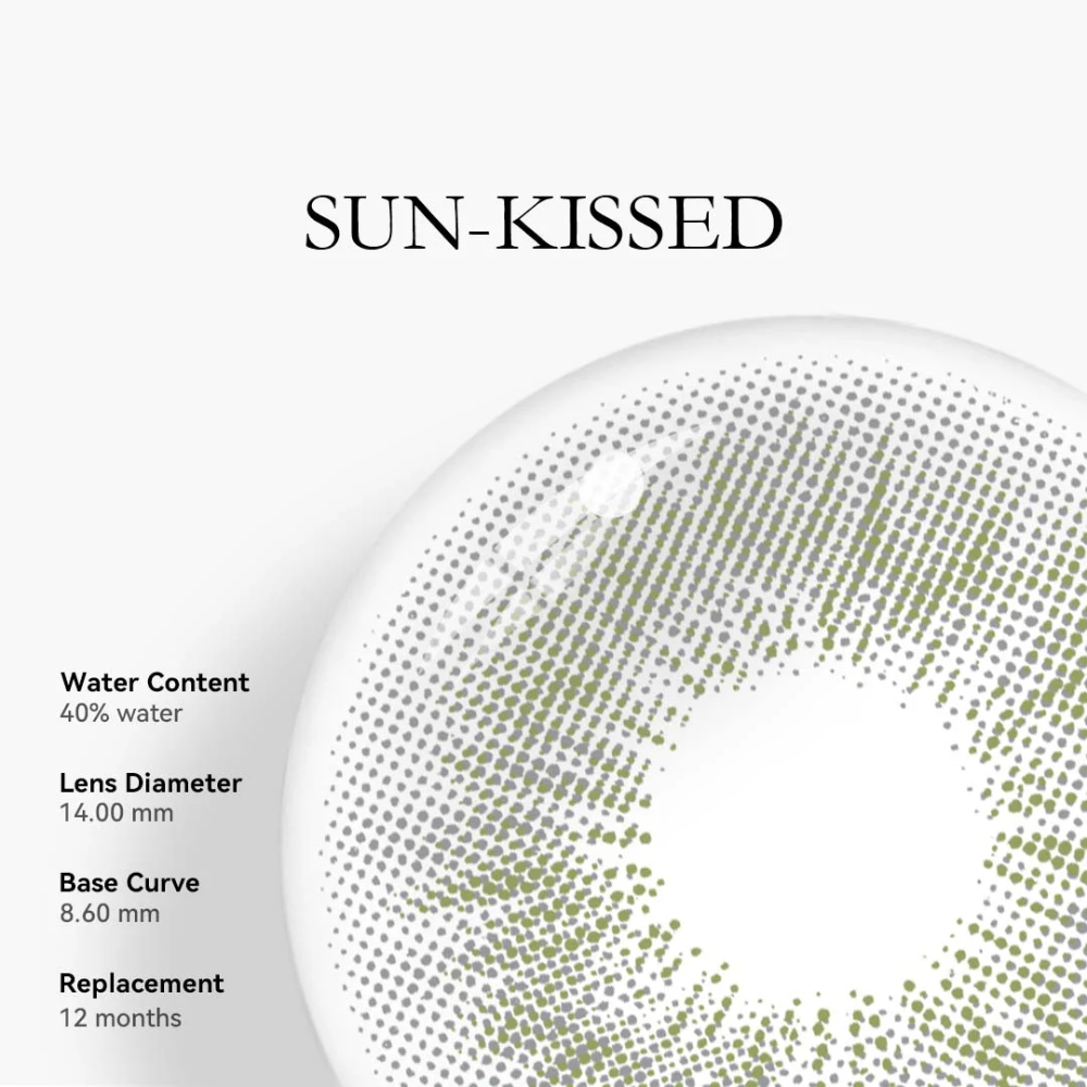 Sun Kissed Girls contact lenses, Bella Grey colored contacts, California style lenses, grey green eye contacts, natural colored lenses, FDA approved cosmetic lenses, yearly disposable contacts, daily wear contact lenses, HEMA contact lenses, 14.0mm eye lenses, summer beauty essentials, olive green radial pattern, mysterious eye color, comfortable daily lenses, prescription plano lenses, Sun Kissed Girls collection