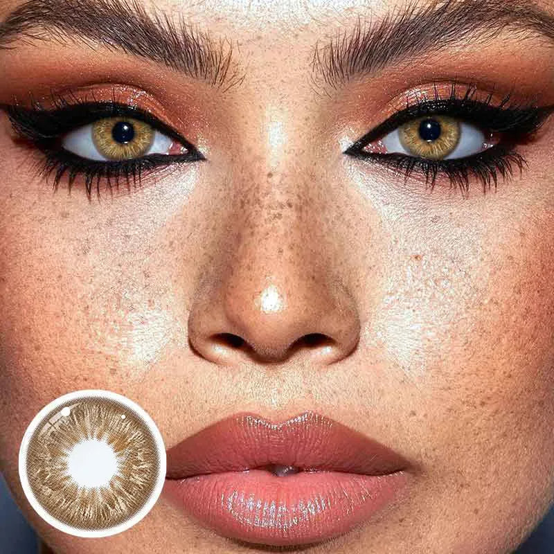 Leopard print contact lenses, brown animal print contacts, wildness collection lenses, HEMA+NVP contact lenses, unique pattern lenses, fashion contact lenses, 14.5mm eye lenses, FDA approved colored contacts, yearly disposable lenses, leopard brown eyes, special effect contacts, creative eye design, bold fashion accessories, 2023 collection lenses, self-expression contacts, themed event lenses