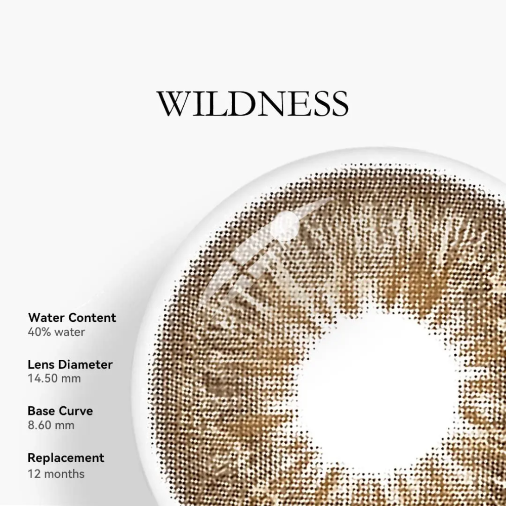 Leopard print contact lenses, brown animal print contacts, wildness collection lenses, HEMA+NVP contact lenses, unique pattern lenses, fashion contact lenses, 14.5mm eye lenses, FDA approved colored contacts, yearly disposable lenses, leopard brown eyes, special effect contacts, creative eye design, bold fashion accessories, 2023 collection lenses, self-expression contacts, themed event lenses