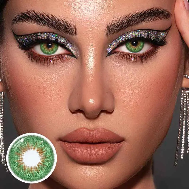 Snake pattern contact lenses, green mystical contacts, wildness collection lenses, HEMA+NVP contact lenses, snake-inspired lenses, fantasy contact lenses, 14.5mm eye lenses, FDA approved colored contacts, yearly disposable lenses, mysterious green eyes, special effect contacts, artistic eye design, fantasy event lenses, mystical beauty accessories, 2023 collection lenses, enchanting contact lenses