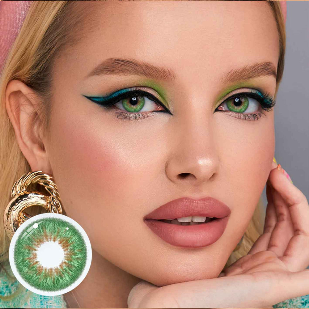 Snake pattern contact lenses, green mystical contacts, wildness collection lenses, HEMA+NVP contact lenses, snake-inspired lenses, fantasy contact lenses, 14.5mm eye lenses, FDA approved colored contacts, yearly disposable lenses, mysterious green eyes, special effect contacts, artistic eye design, fantasy event lenses, mystical beauty accessories, 2023 collection lenses, enchanting contact lenses